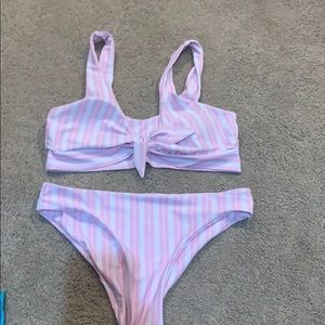 Pink and white striped bathing suit